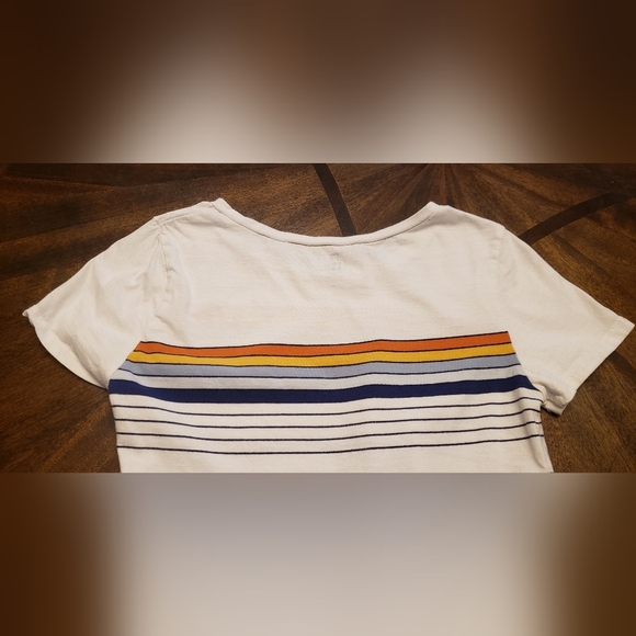 ME to WE Juniors Small Rainbow Stripe Cropped T-Shirt White Retro Tee - Picture 9 of 11